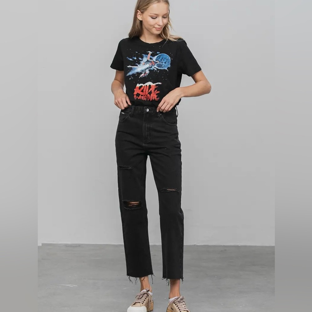 Insane Gene High rise, distressed straight ankle, crop jeans